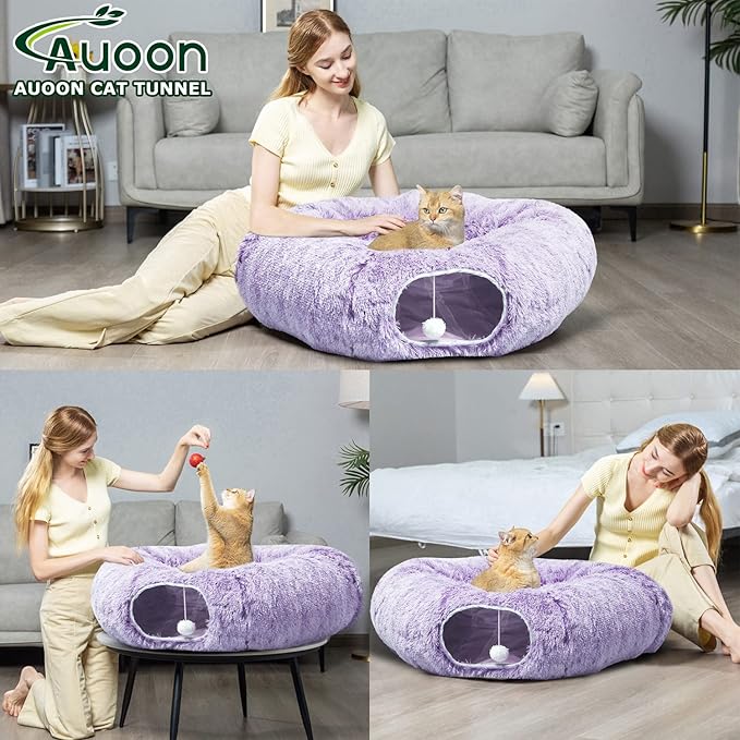 AUOON Cat Tunnel Bed with Central Mat