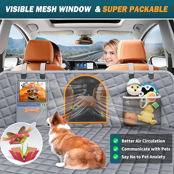 Back Seat Extender for Dogs Large Hard Bottom Car Seat Cover Waterproof Sturdy Nonslip Pets Dog Hammock Backseat Protector for Car