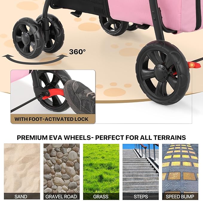 MoNiBloom Double Dog Stroller with Detachable Carrier Bags Large 4 Wheels Foldable Jogger for Small and Medium Dog Cats