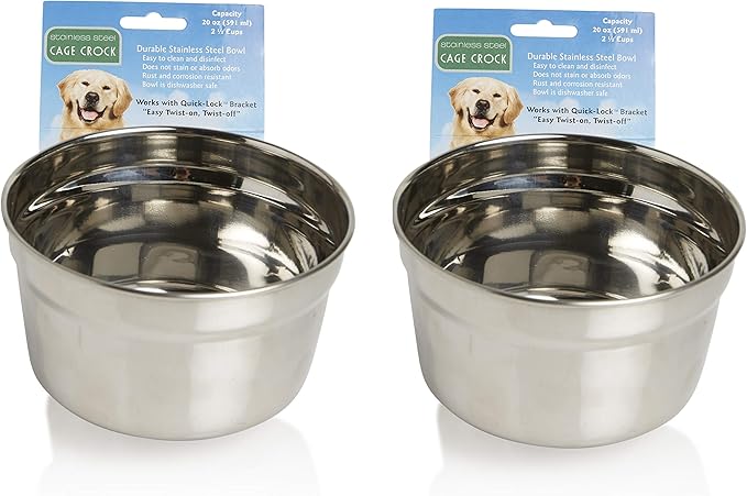 Lixit Quick Lock Removable Dog Kennel Bowls for Wire and Soft Sided Crates (20oz Wire Cage 2)