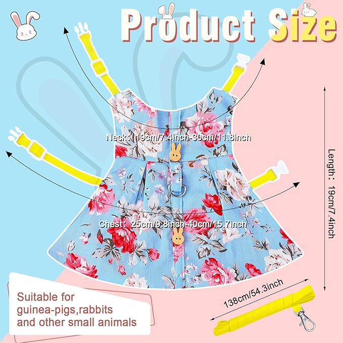 3 Piece Cute Rabbit Leash and Harness Set