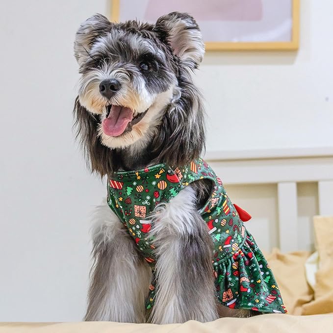 CuteBone Dog Dresses Velvet Holiday Small Dogs Clothes Onesie Pet Apparel Girl Puppy Skirt with Bow Hair Rope CVA33XS