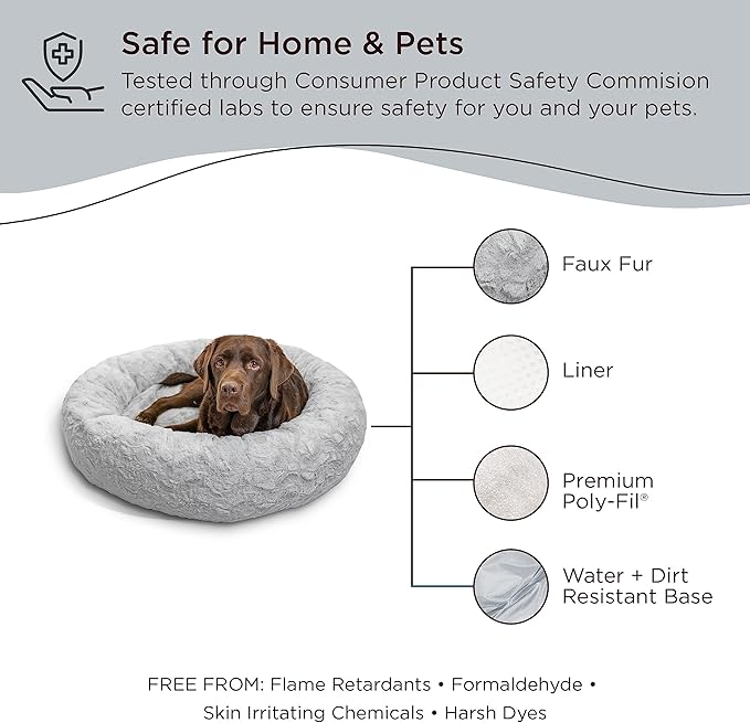 Best Friends by Sheri The Original Calming Donut Cat and Dog Bed in Lux Fur Gray 36"