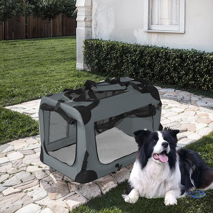 PET Foldable Dog Crate Folding Soft Dog Crate with Carrying Bag Dog Home & Dog Travel Crate Indoor & Outdoor Pet Home (Grey M-24 L 16.5" W 16.5" H)