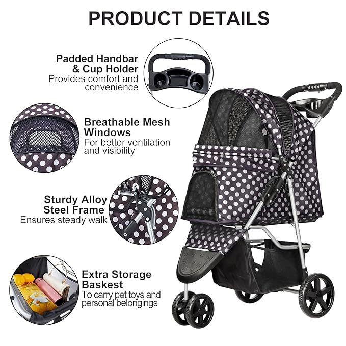 Dog Stroller for Small Dogs 3 Wheels,