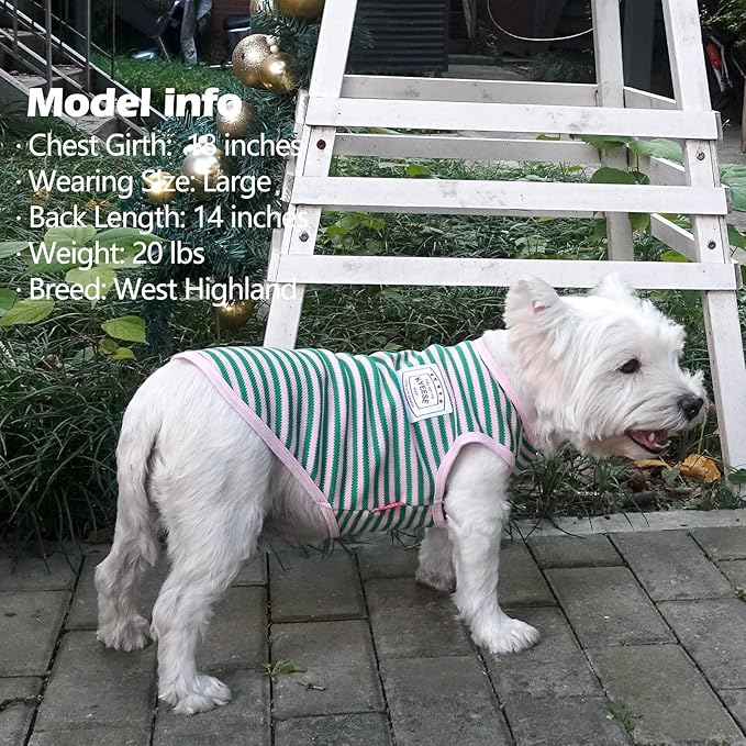 KYEESE 2Pack Dog Shirts Striped Soft Stretchy Dog T-Shirts Lightweight Dog Tank Top Sleeveless Dog Vest Breathable