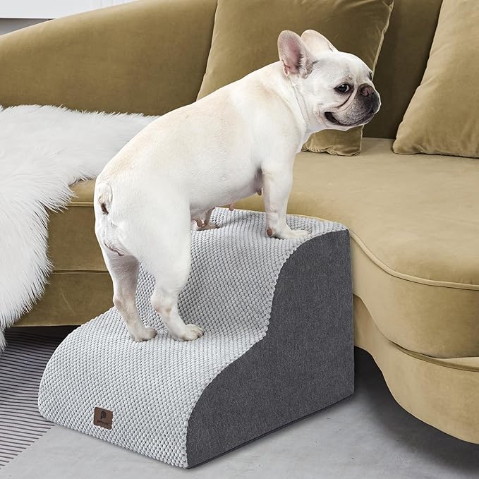 Pettycare Dog Stairs Ramp for High Beds and Couch 2 Steps,Grey