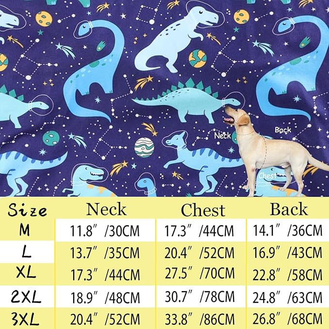 Dog Navy Sleeveless T Shirts with Universe Dinosaur Pattern Printed Soft Vest for Large Dogs (L, Vest)