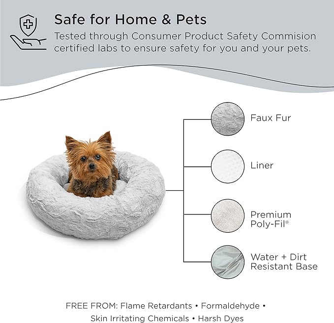 Best Friends by Sheri The Original Calming Donut Cat and Dog Bed in Lux Fur Gray 18"