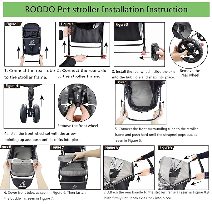 ROODO Escort 3Wheel Dog Stroller Cat Stroller Pet Stroller for Small Dogs and Cats