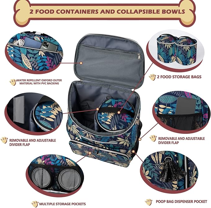 BAGLHER Dog Travel Bag Backpack 2 Silicone 2 Food