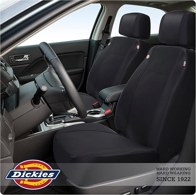 DICKIES® 2-Piece Puncture-Resistant Front Seat Covers for Cars 40200ADC (Black)