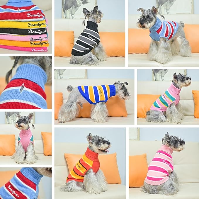 BEAUTYZOO Small Dog Sweater- Striped Pet Sweaters for Spring Summer Dog Clothes, Turtleneck Pullover Knitwear for Small Medium Large Dogs, Warm Coat Easter Outfit for Chihuahua Puppy Cat Boys Girls