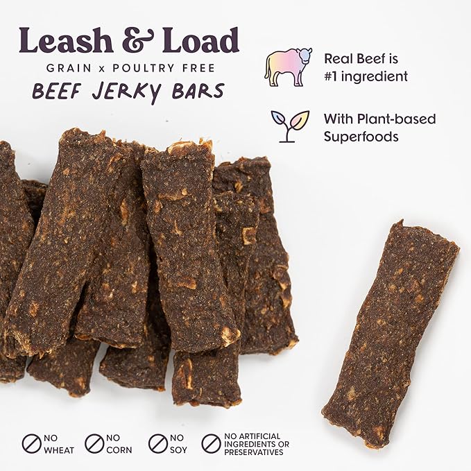Leash & Load Dog Treats Beef Jerky Snack Bars 16 oz