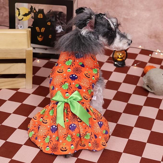 CuteBone Halloween Dog Dresses Velvet Holiday Small Dogs Clothes Onesie Pet Apparel Girl Puppy Skirt with Bow Hair Rope CVA47L