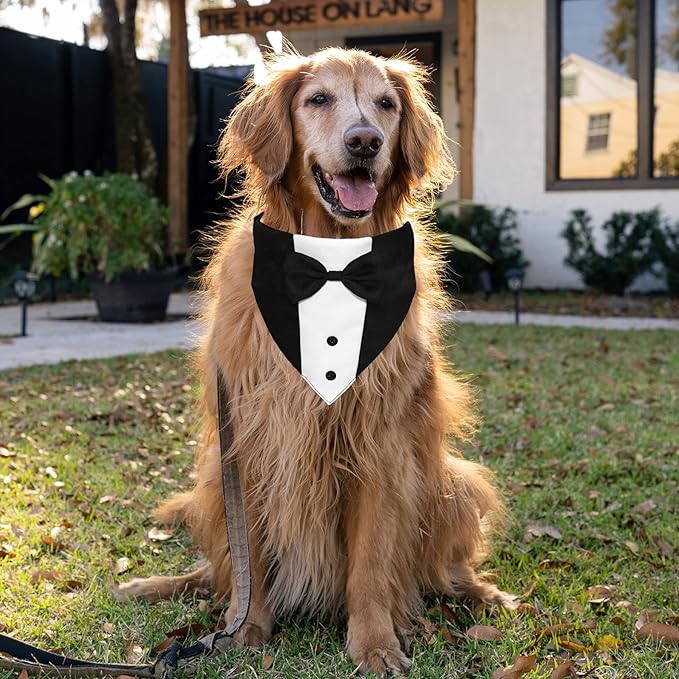 Dog Tuxedo Dog Suit Dog Wedding Bandana Collar with Bow Tie 15”-25”)