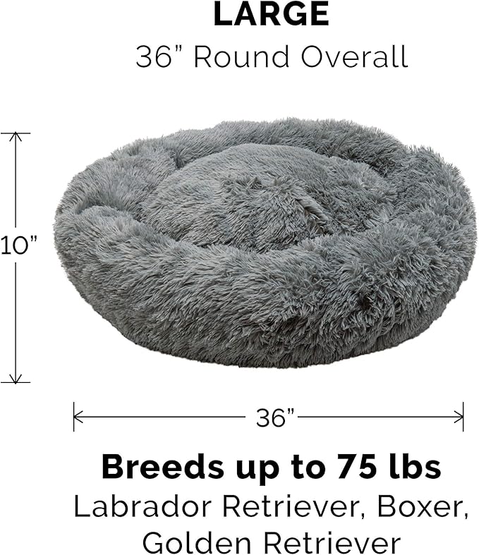 Furhaven Replacement Donut Dog Bed Cover Plush Long Faux Fur Calming Cuddler