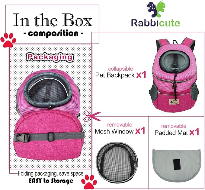 Pet Dog Carrier Backpack Adjustable Breathable Front Pack