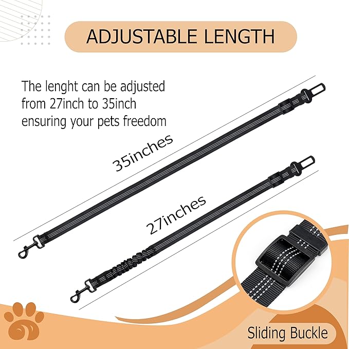 Reflective Bungee Dog Seatbelt Set of 2 with Hook