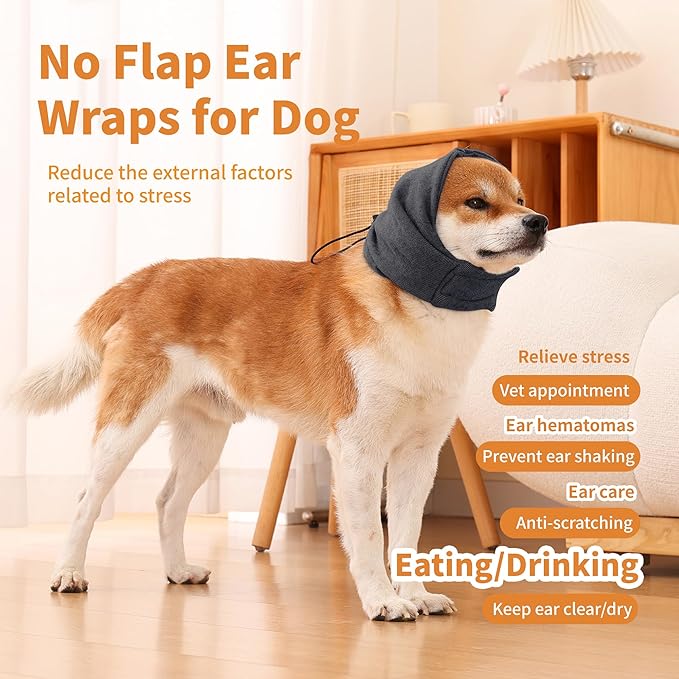 Dog Ear Muffs Noise Protection,Dog Hematoma Ear Wrap, Upgraded Velcro Dog Headband for Anxiety Relief, Warm Dog Ear Cover Winter Hat, Dog Ear Covers for Bath, Thunderstorms