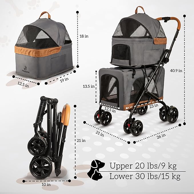 Double Pet Stroller with Detachable Carriers 2 Dogs