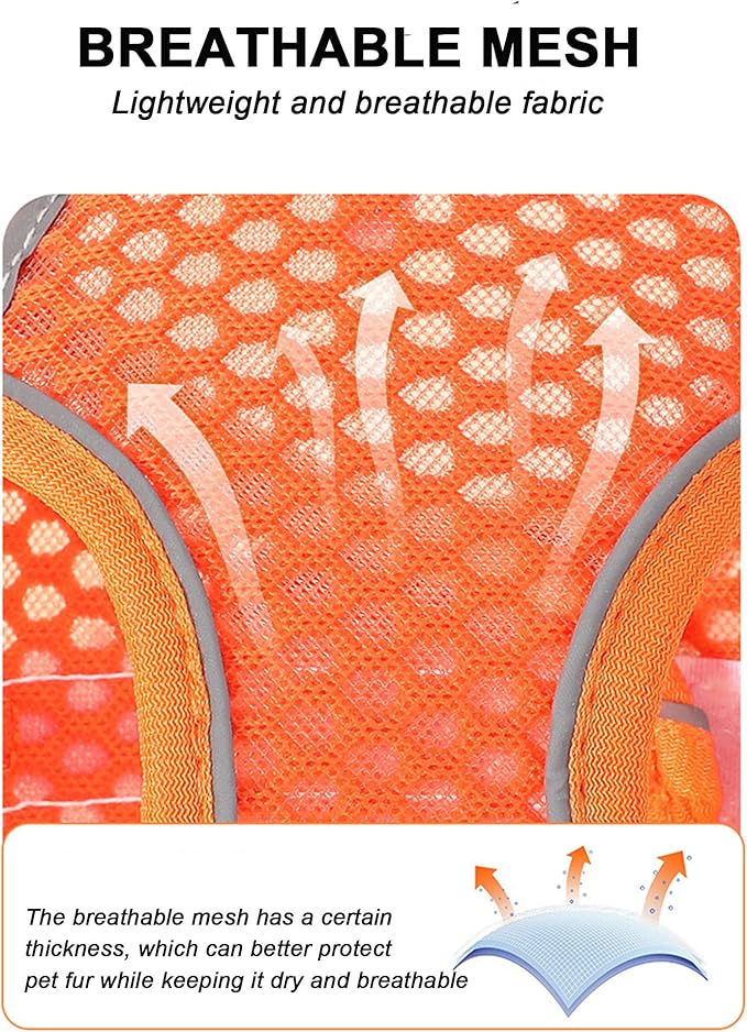 XXXS Orange Soft Mesh Dog Harness and Leash Set