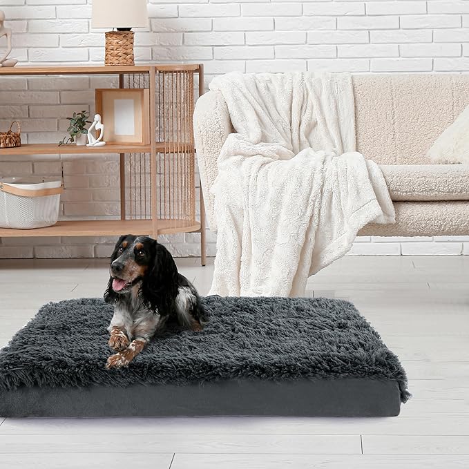 HOMBYS Waterproof Dog Bed Cover Soft Long Plush Replacement & Washable Pet Bed Cover with Elastic Band Protect Dog Pad Only-35x44x6 inches