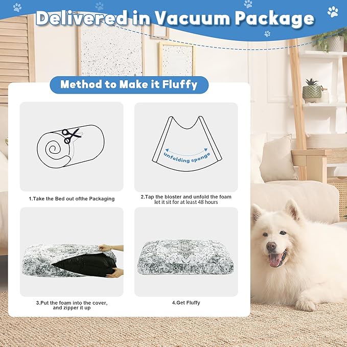 BALAPET Large Dog Bed Boho Style Soft Low-Pile Floral Dog Crate Beds High Density Foam Padded Pet Bed