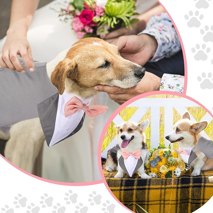 Weewooday Dog Tuxedo and Bandana Set Dogs Formal Tuxedo PET Wedding Party Suit Wedding Bow Tie Shirt for Wedding Christmas Birthday Costumes (Cool Style