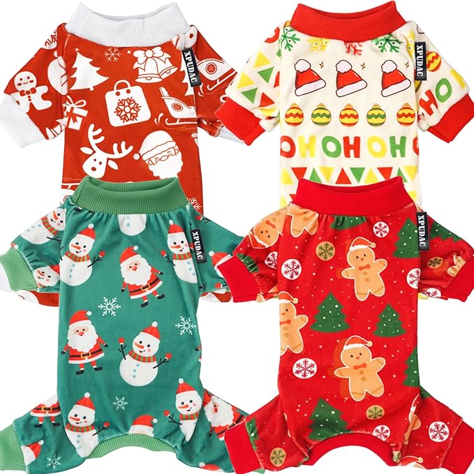 Xpudac 4 Piece Dog Christmas Pajamas Santa Claus