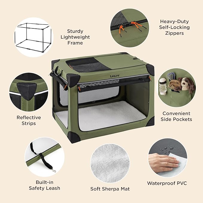Lesure Soft Collapsible Dog Crate 26 Inch 4-Door Foldable