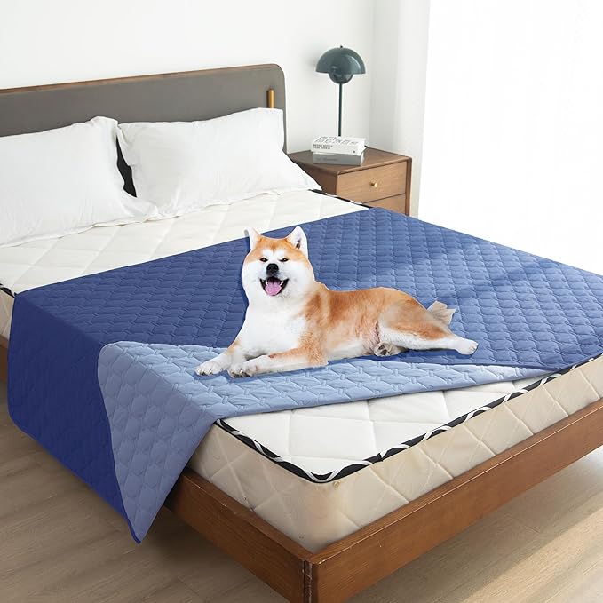 gogobunny 100% Double Sided Waterproof Dog Blanket Soft Pet Bed Cover Reversible Protect Furniture Couch Sofa Car for Puppy Large Dog Cat (Dark Navy/Light Navy 82x120 Inch 1))