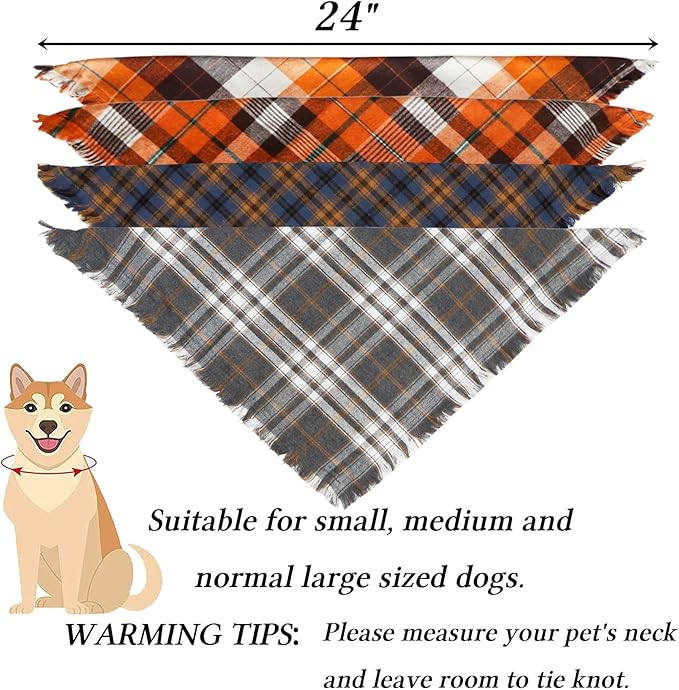 STMK Fall Dog Bandana, 4 Pack Holiday Fall Thanksgiving Day Dog Bandanas with Tassels Edges for Small Medium Large Dogs