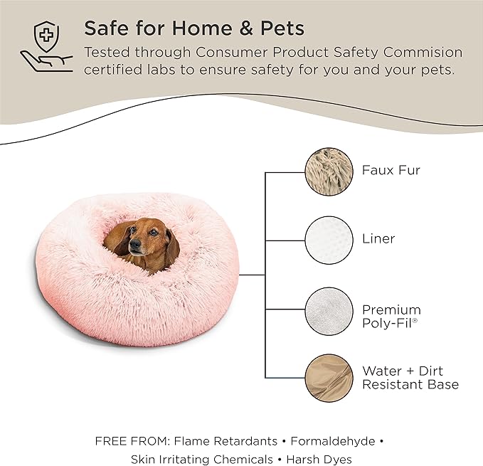Best Friends by Sheri The Original Calming Donut Cat and Dog Bed in Shag Fur Cotton Candy Pink 23"