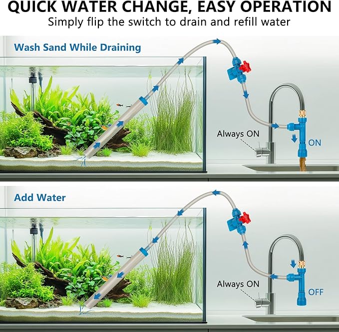 Gravel Vacuum for Aquarium Water Changer 50FT Long 6 Adapters