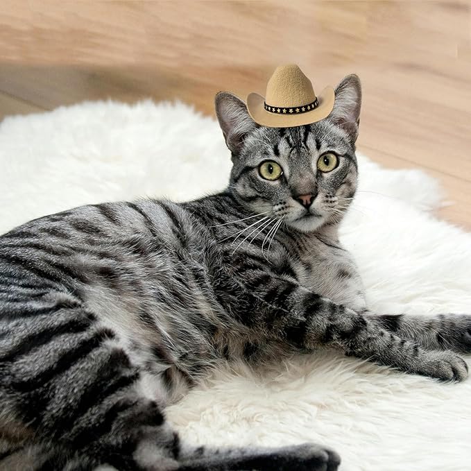 Dog Cowboy Hat Cat Cowboy Hat Mini Cowboy Hat for Dogs Cat Pet Cowboy Costume with Bandana Scarf Holiday Halloween Pet Party Decoration (khaki