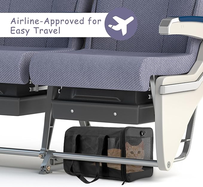 Prodigen Cat Carrier Dog Carriers for Small Dogs Soft Slided Airline Approved Collapsible Pet Travel Carrier (16.3" L 11.8" H 12.4" W)