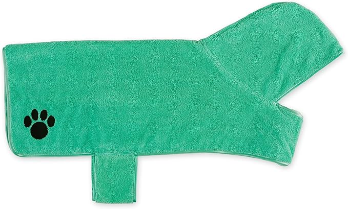 Bone Dry Pet Robe Collection Embroidered Absorbent Microfiber Bath Robe with Adjustable Closure