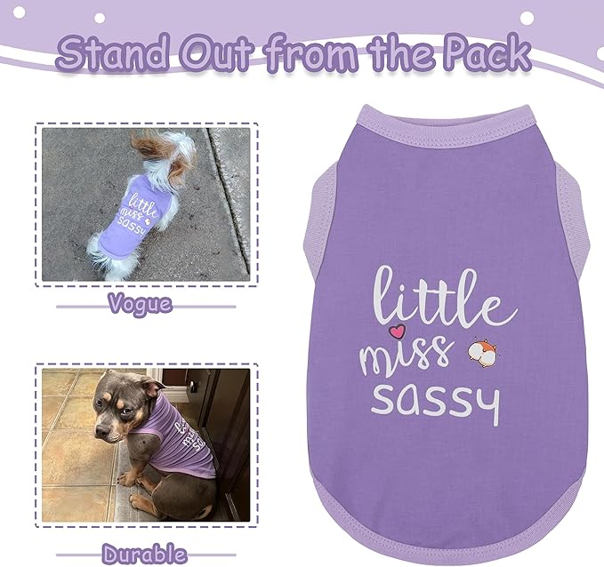 Paiaite Dog Clothes Fashionable Sleeveless Pet Vest: 'Little Miss Sassy' Printed Cotton Dog Shirt, Ideal for Small, Medium, and Large Breeds, Ensuring Comfort and Breathability Purple L