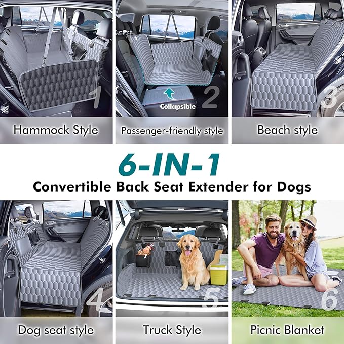 Back Seat Extender for Dogs-Supports 400lb Bottom-Detachable,600D Heavy