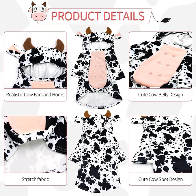 DELIFUR Dog Halloween Cow Costume 15.5")