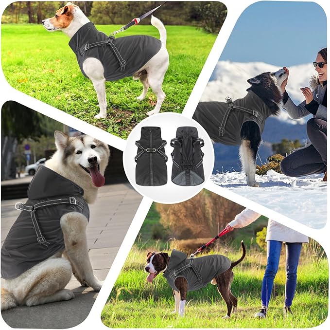 Mosucoirl Dog Raincoat Waterproof Dog Hoodie Reflective Dog Raincoat Hooded Adjustable Rain Jacket for Small Medium Large Dogs Puppies (Black, XL)