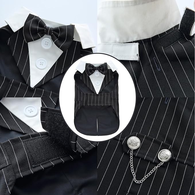 Puppy Tuxedo with Detachable Bowtie Prom Wedding Formal Wear Prince Costume for Small Dog (Small