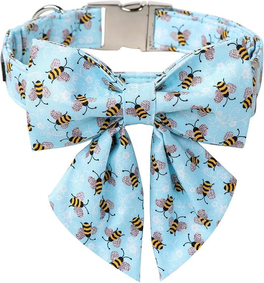 Maca Bates Blue Bee Dog Collar with Bow