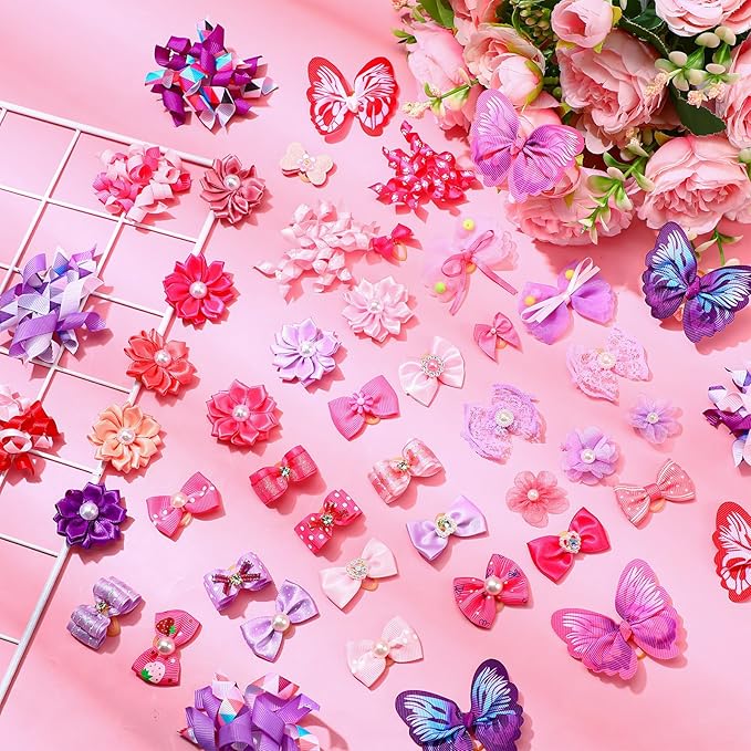 50 Pcs Dog Hair Bows Bulk with Rubber