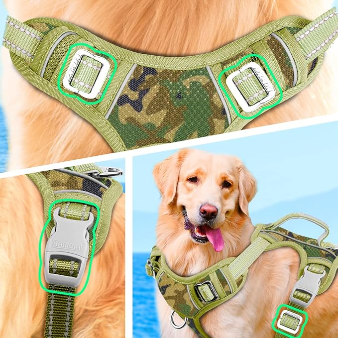 BARKBAY No Pull Dog Harness Large Step in Reflective Dog Harness with Front Clip and Easy Control Handle for Walking Training Running with ID tag Pocket(Camo