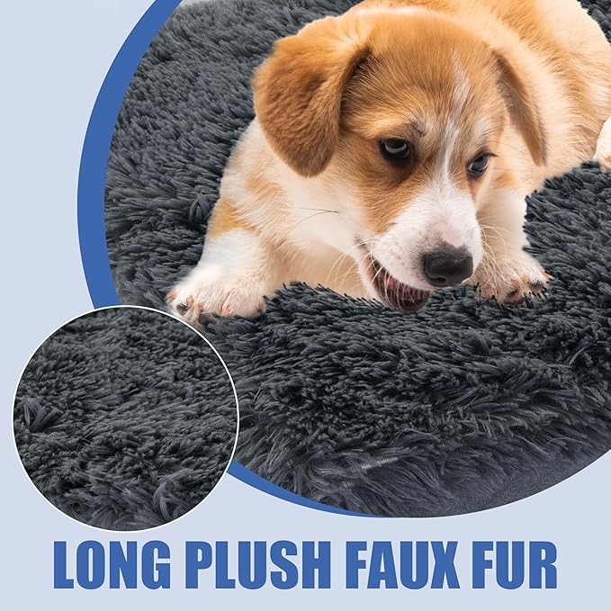 HOMBYS Waterproof Dog Bed Cover Soft Long Plush Replacement & Washable Pet Bed Cover with Elastic Band Protect Dog Pad Only-35x44x6 inches
