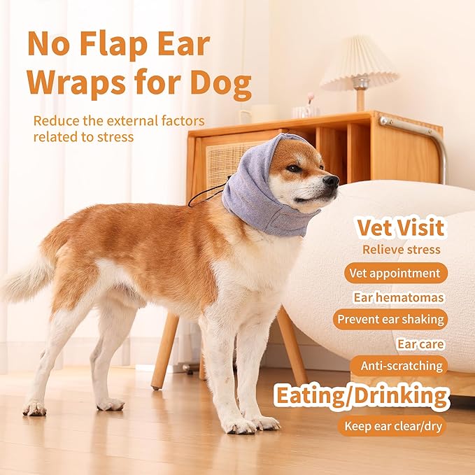Dog Ear Muffs Noise Protection,Dog Hematoma Ear Wrap, Upgraded Velcro Dog Headband for Anxiety Relief, Warm Dog Ear Cover Winter Hat, Dog Ear Covers for Bath, Thunderstorms