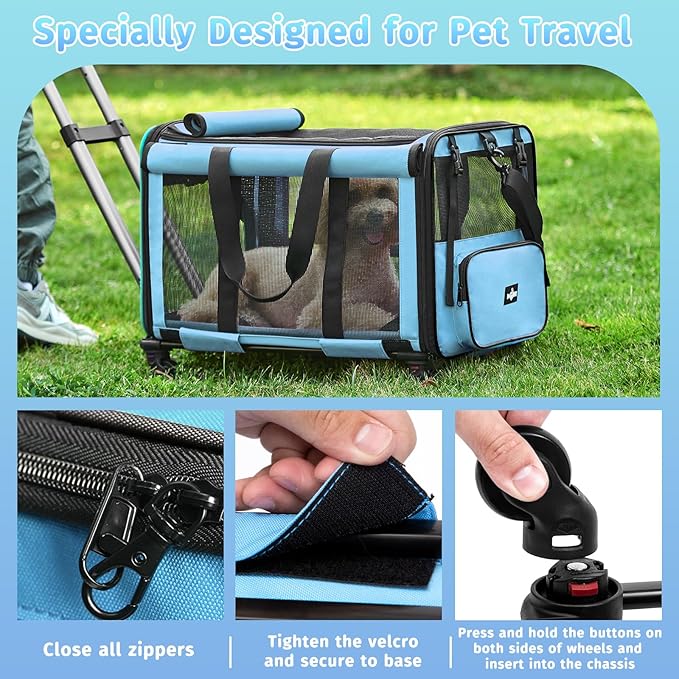 Large Cat Carrier with Wheels 2 Cats 30 lbs,