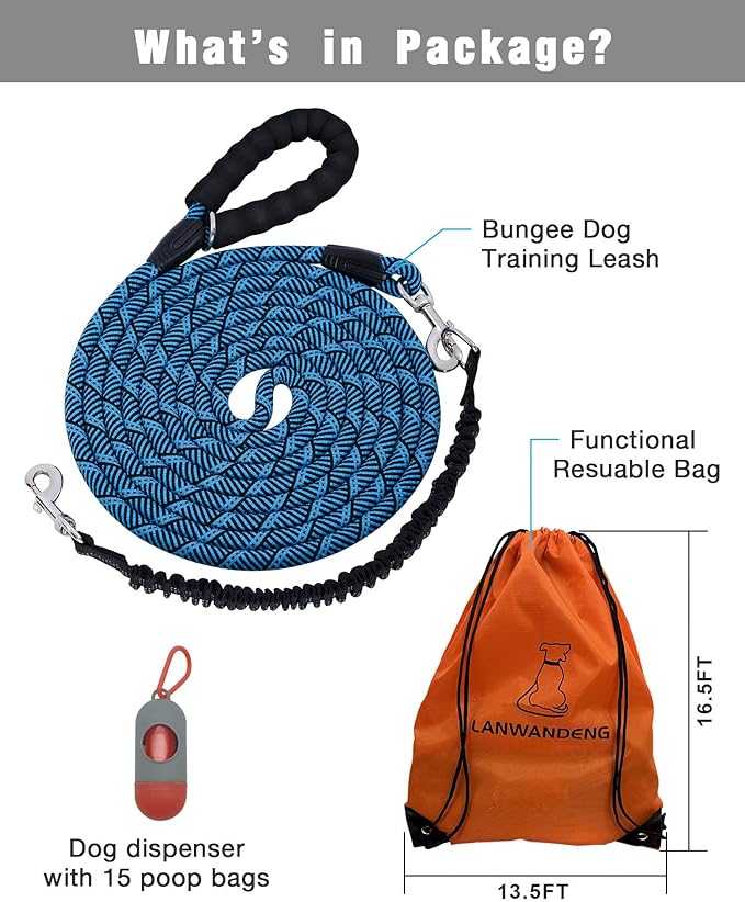 Long Dog Leash with Reflective Threads 15FT 20FT 30FT 50FT